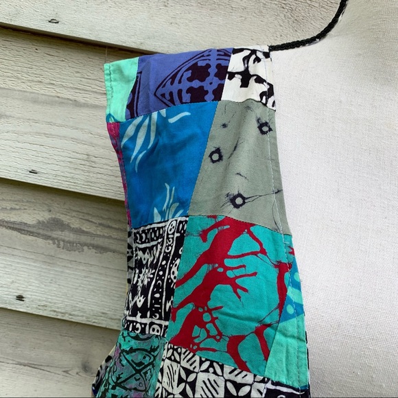 Vintage 80s Blue Handmade Abstract Patchwork Print Sleeveless Button Down Vest - Picture 6 of 16